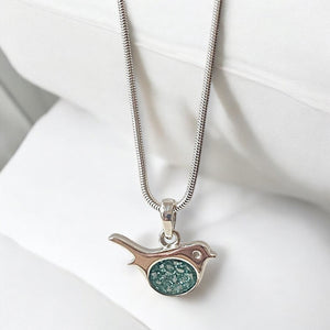 bereavement jewellery, memorial ashes necklace, ashes necklace, ashes robin